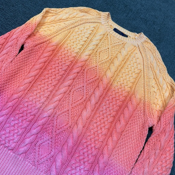 Polo Ralph Lauren Dip-Dye Cable Knit Sweater Mens XL Orange Pink Fisherman